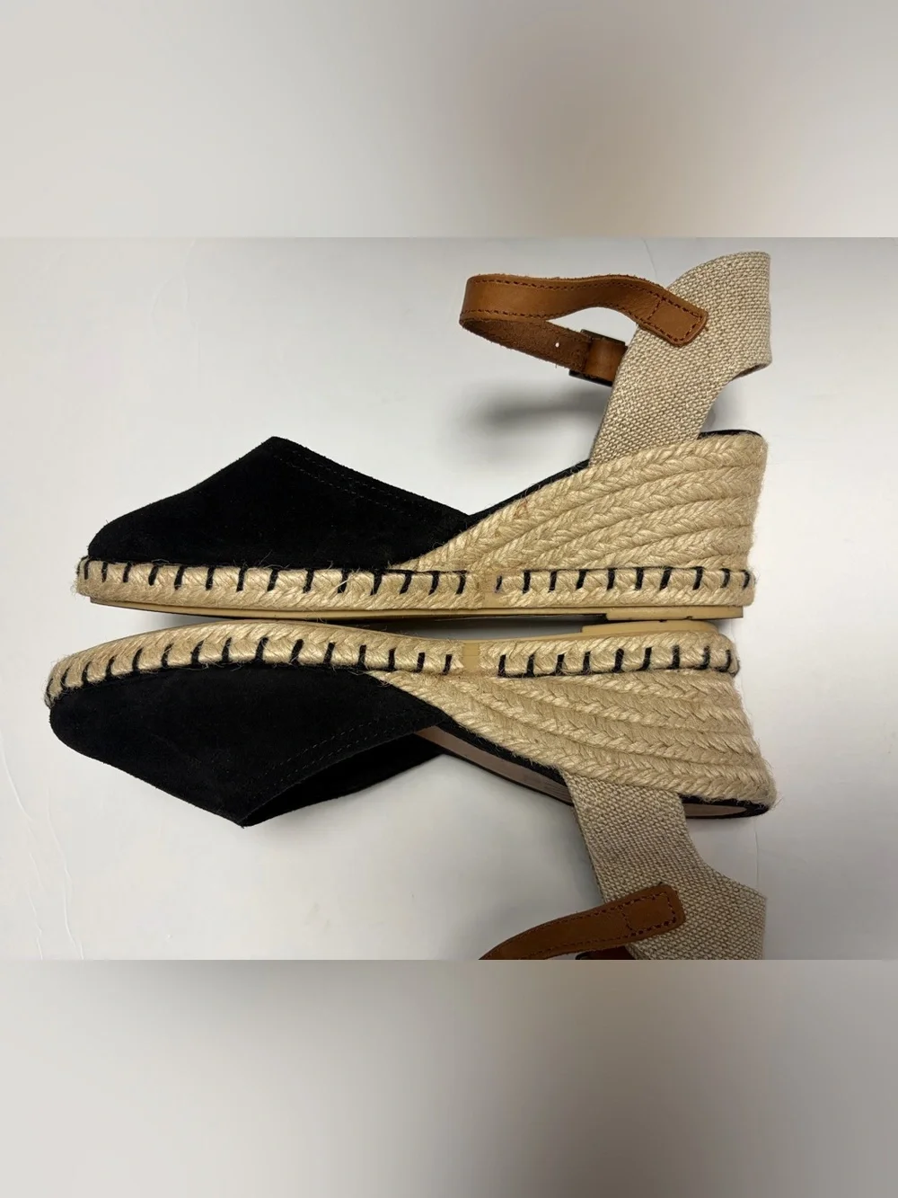 Miz Mooz Malena Black Suede Espadrille Wedge Sandals Ankle Strap  37 EU / 6.5-7